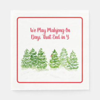 Play MAHJONG Watercolor Winter Trees Napkin