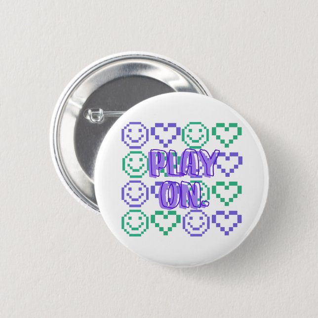 Play On & Gaming Style Pixelated Elements 6 Cm Round Badge (Front & Back)