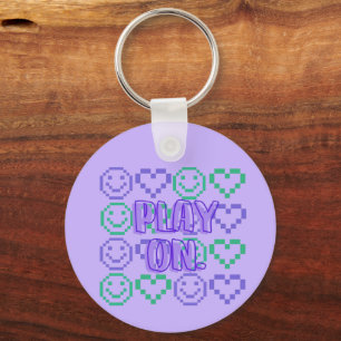 Play On & Gaming Style Pixelated Elements Key Ring