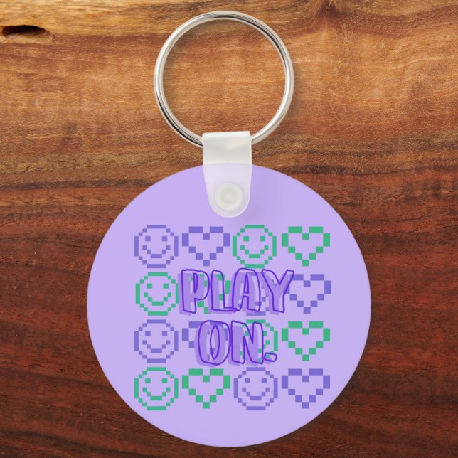 Play On & Gaming Style Pixelated Elements Key Ring (Front)