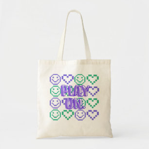 Play On & Gaming Style Pixelated Elements Tote Bag
