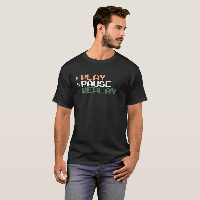 Play, Pause, Replay - Gamers & Music Lovers Tee (Front Full)