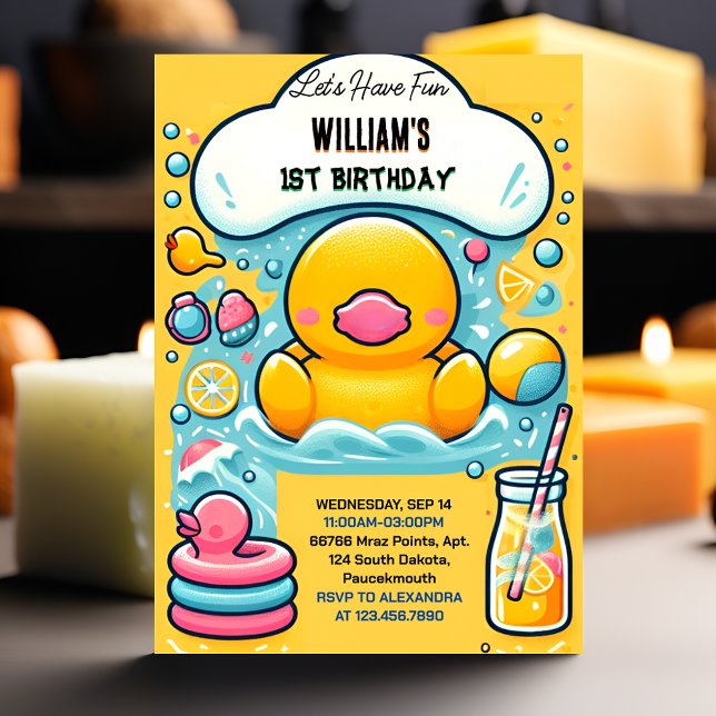 Play Splash Bubbles Summer Duck Foam 1st Birthday Invitation (Creator Uploaded)