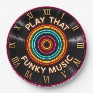 Play That Funky Music Neon Vinyl Record Decor Paper Plate