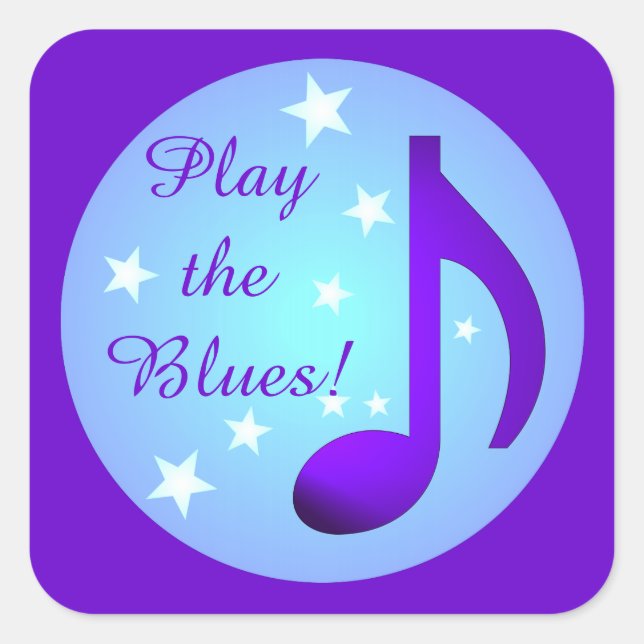 Play the Blues Purple Blue Note Circle Stars Square Sticker (Front)