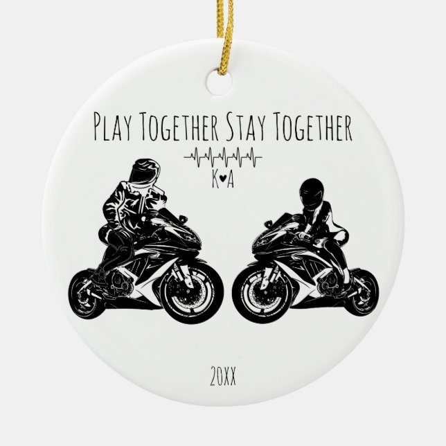 Play Together...Personalised Motorcycle Ceramic Ornament (Front)