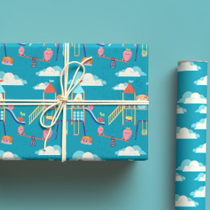 Play With Food Cute Cartoons Bright Colour Kid's Wrapping Paper Sheet