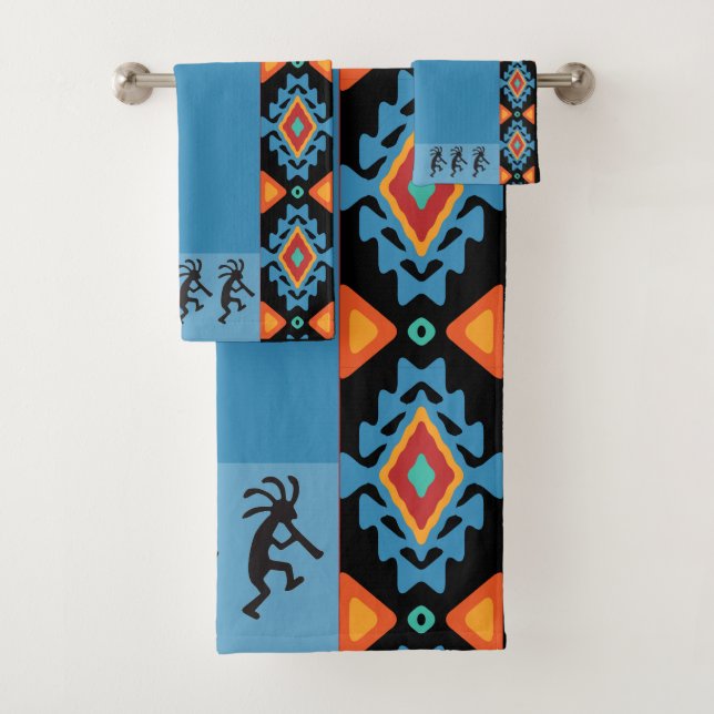 Play With Your Colours American Indian Kokopelli   Bath Towel Set (Insitu)