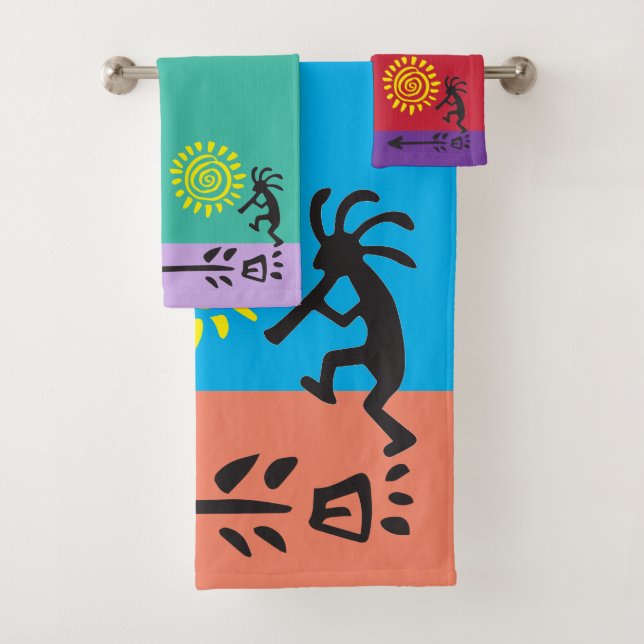 Play With Your Colours American Indian Kokopelli  Bath Towel Set (Insitu)
