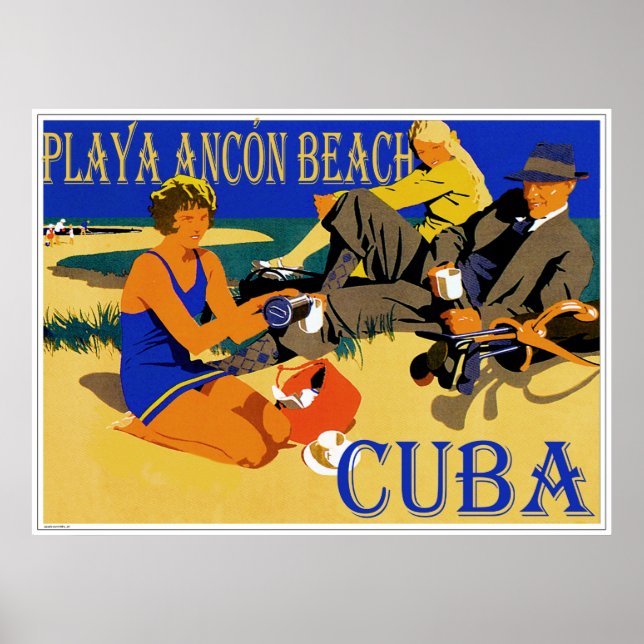 Playa Ancon Cuba Vintage Poster Design (Front)