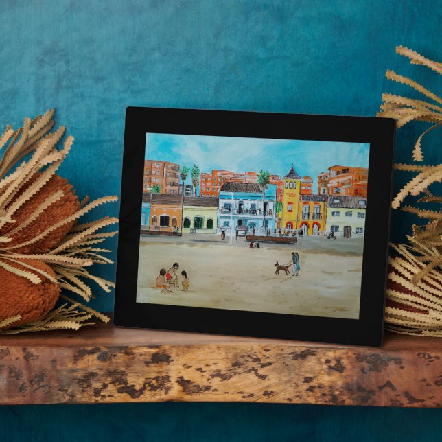 Playa de la Malvarrosa Painting by Alfred Fox Plaque (Side)