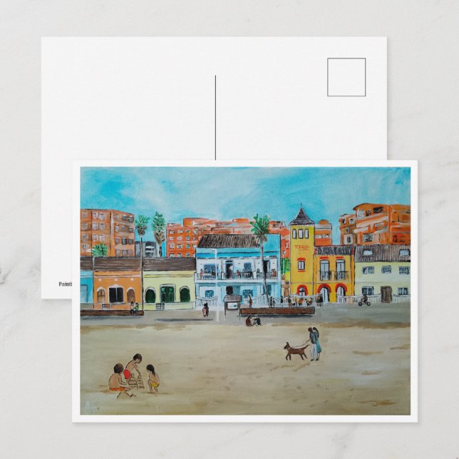 Playa de la Malvarrosa Painting by Alfred Fox Postcard (Front/Back)