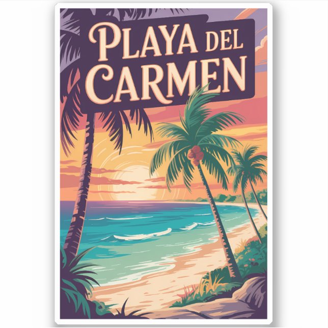 Playa del Carmen Illustration Travel Art Vintage (Front)