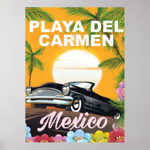 Playa del Carmen Mexican car travel poster