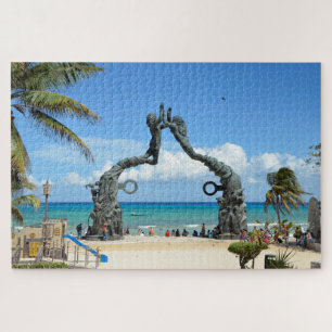 Playa del Carmen Mexico Caribbean Beach Statue Jigsaw Puzzle