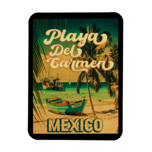 Playa del Carmen Mexico Palm Tree Vintage Travel Magnet