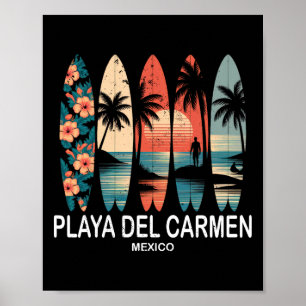 Playa Del Carmen Mexico Surfboard Surfing Retro _1 Poster