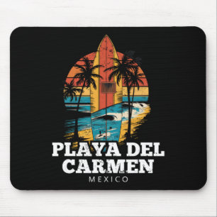 Playa Del Carmen Mexico Surfboard Surfing Retro Mouse Pad