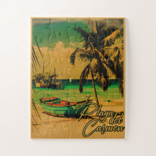 Playa del Carmen Mexico Vintage Travel Palm Beach Jigsaw Puzzle