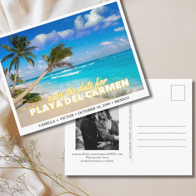 Playa del Carmen Mexico Wedding Save the Date Postcard (Playa del Carmen Mexico Wedding Save the Date Postcard)