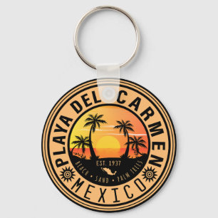Playa del Carmen Retro Sunset Palm trees 1960s Key Ring