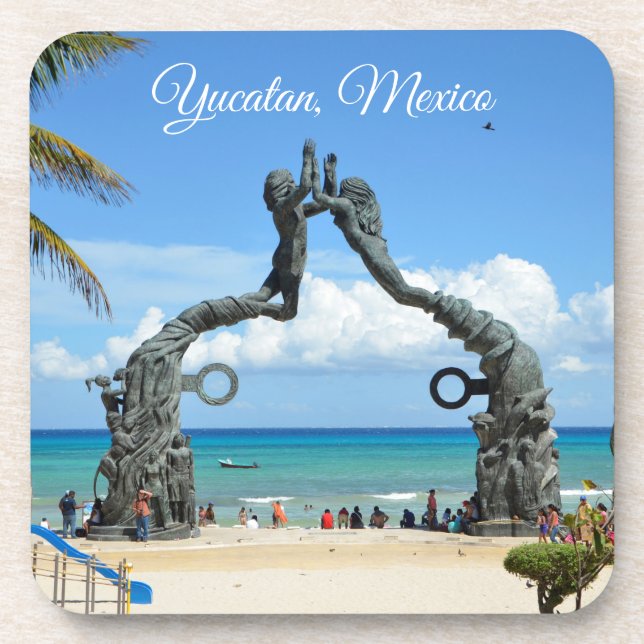 Playa del Carmen Statue on Beach Travel Souvenir Coaster (Front)