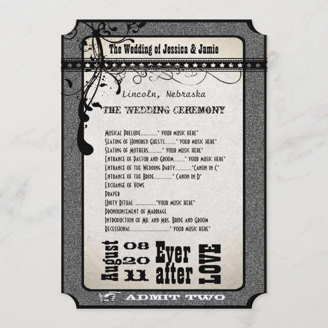 Playbill Wedding Program Metallic Silver (Front)