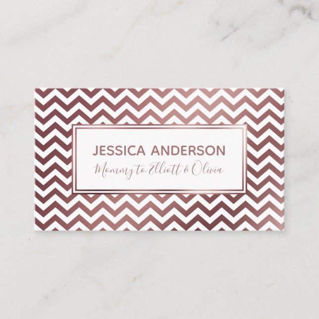 Playdate Calling Card in Rose Gold & White Chevron (Front)