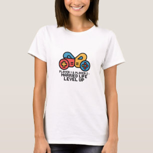 Player 1 & 2 Married Gamer Level Up Art T-Shirt