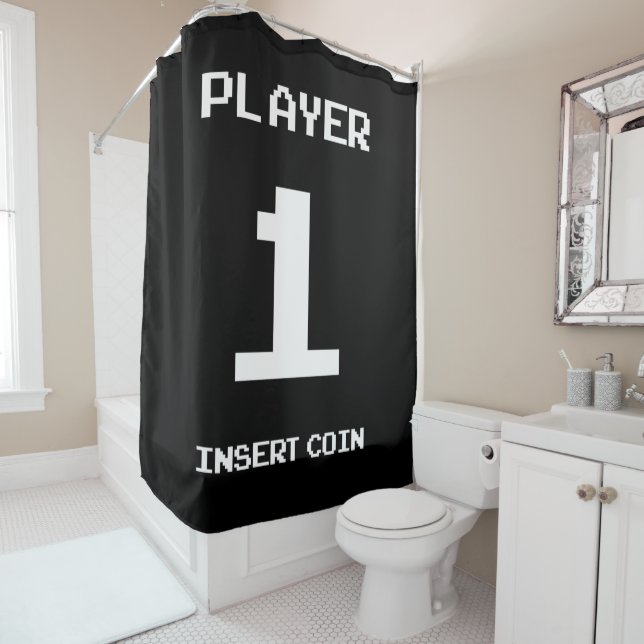 Player 1 gamer design shower curtain (In Situ)