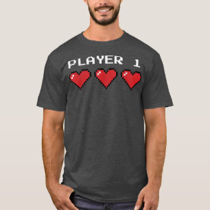 Player 1 Video Game Couples Piel Heart T-Shirt