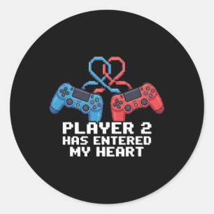 Player 2 Has Entered My Heart Retro 8 Bit Gamer Va Classic Round Sticker