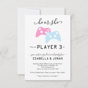 Player 3 Video Game Gender Reveal Party Invitation