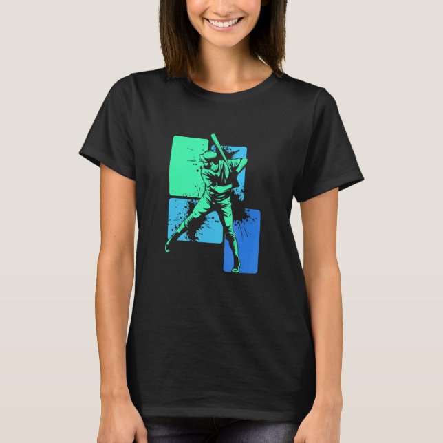 Player Baseball Batter Green Blue Catcher Pitcher T-Shirt (Front)
