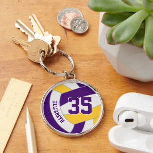 player name purple gold team colors volleyball  key ring