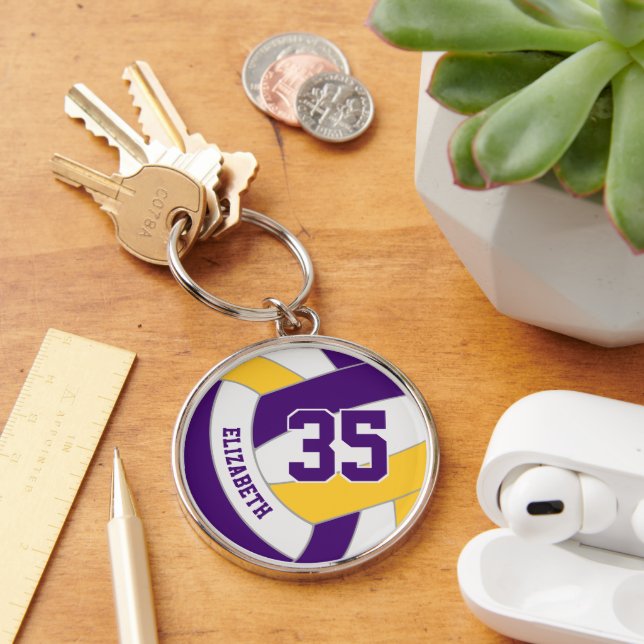 player name purple gold team colours volleyball  key ring (Desk)