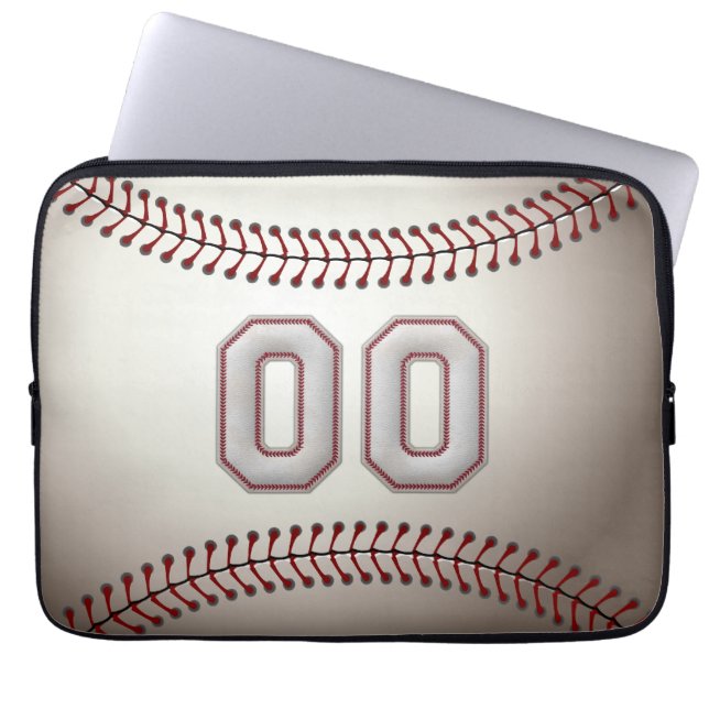 Player Number 00 - Cool Baseball Stitches Laptop Sleeve (Front)