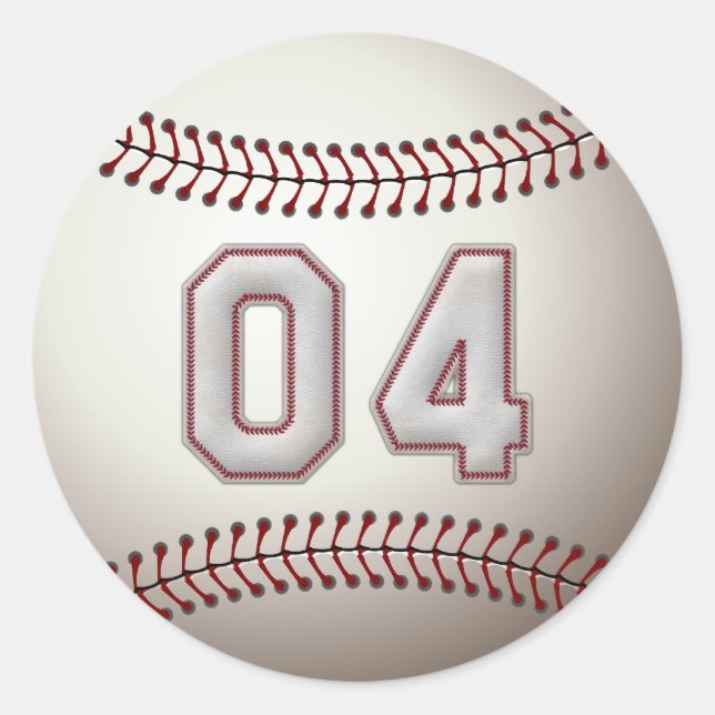 Player Number 04 - Cool Baseball Stitches Classic Round Sticker (Front)