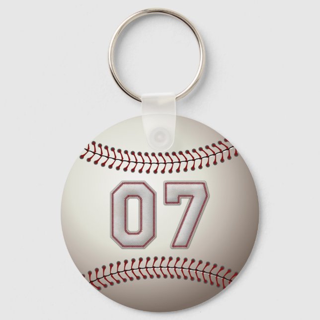 Player Number 07 - Cool Baseball Stitches Key Ring (Front)