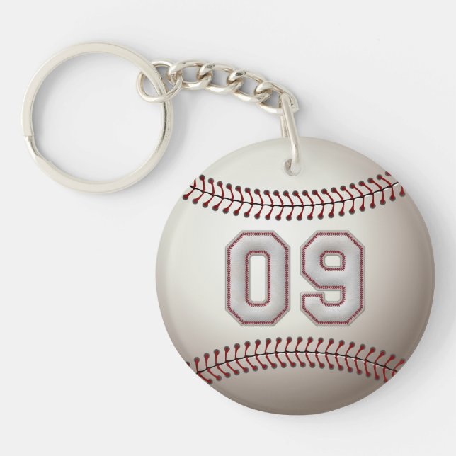 Player Number 09 - Cool Baseball Stitches Key Ring (Front)