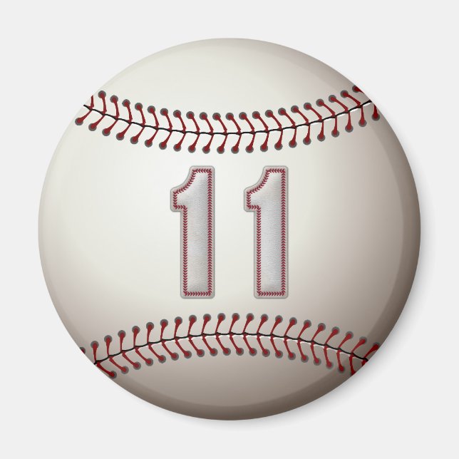 Player Number 11 - Cool Baseball Stitches Magnet (Front)