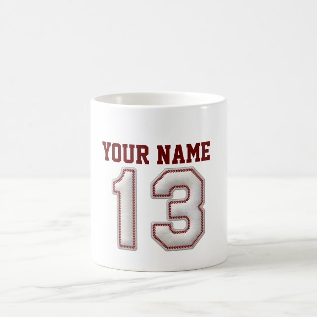 Player Number 13 - Cool Baseball Stitches Coffee Mug (Center)