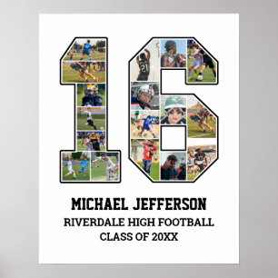 Player Number 16 Senior Sports Team Photo Collage Poster