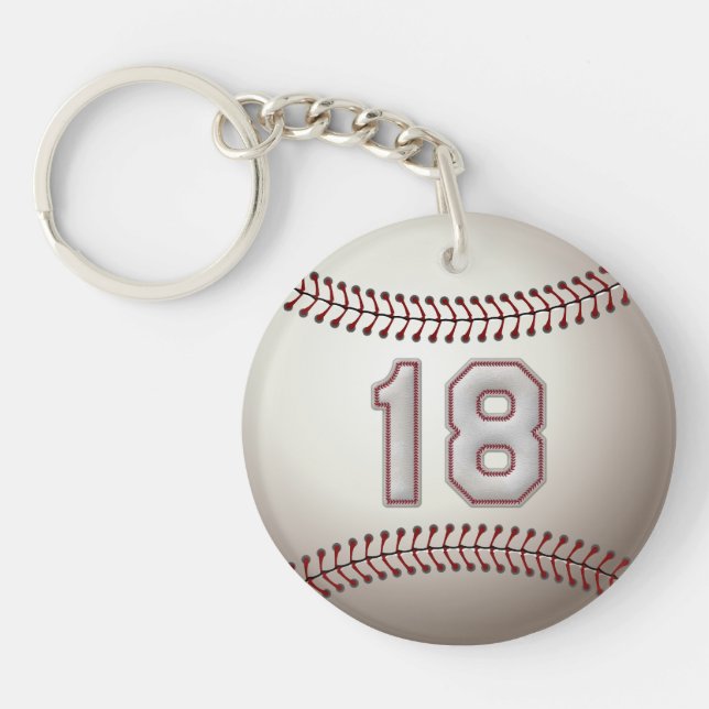 Player Number 18 - Cool Baseball Stitches Key Ring (Front)