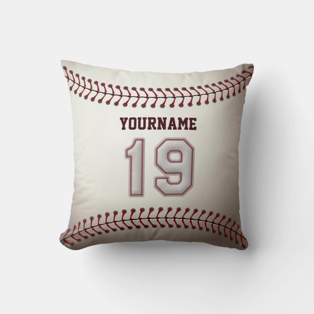 Player Number 19 - Cool Baseball Stitches Cushion (Front)