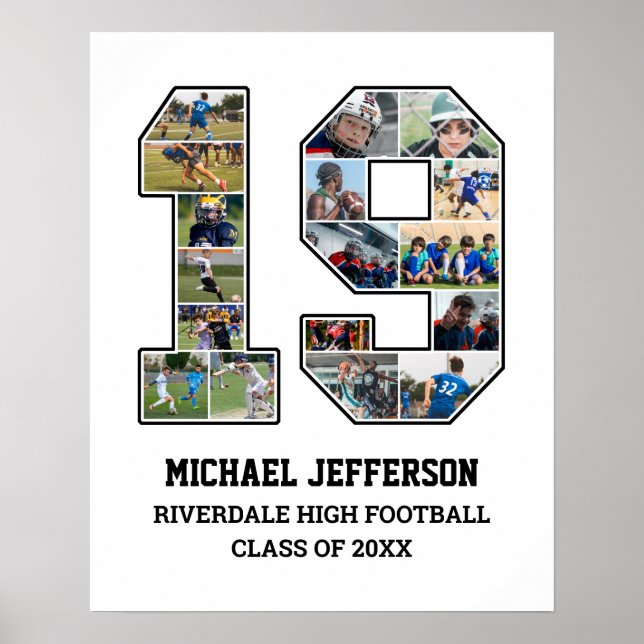 Player Number 19 Senior Sports Team Photo Collage Poster (Front)