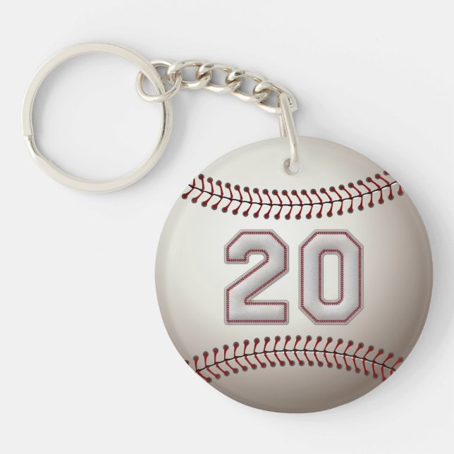 Player Number 20 - Cool Baseball Stitches Key Ring (Front)