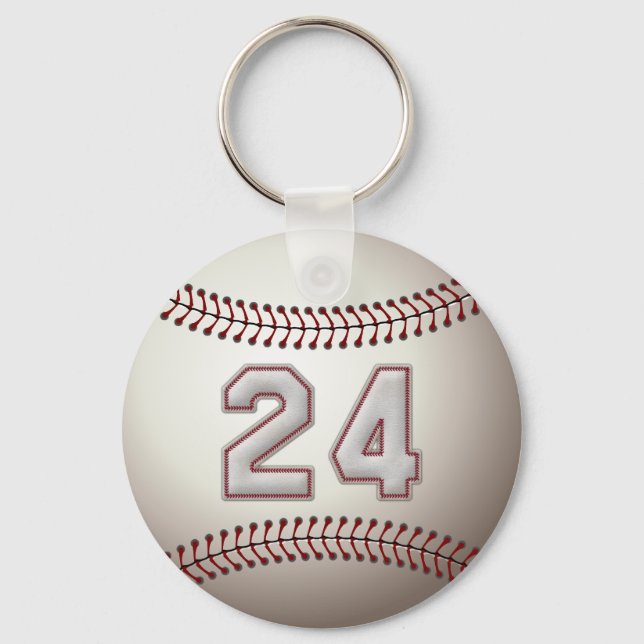 Player Number 24 - Cool Baseball Stitches Key Ring (Front)