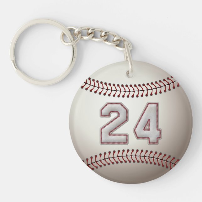 Player Number 24 - Cool Baseball Stitches Key Ring (Front)