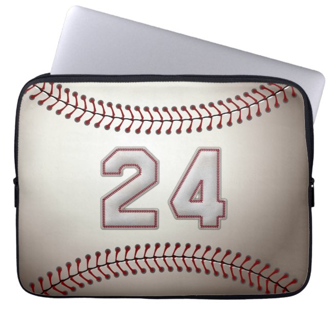Player Number 24 - Cool Baseball Stitches Laptop Sleeve (Front)